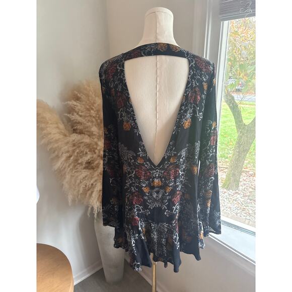 Free People Smooth Talker Black Floral Open Back Tunic Mini Dress Womens Small - Picture 6 of 8